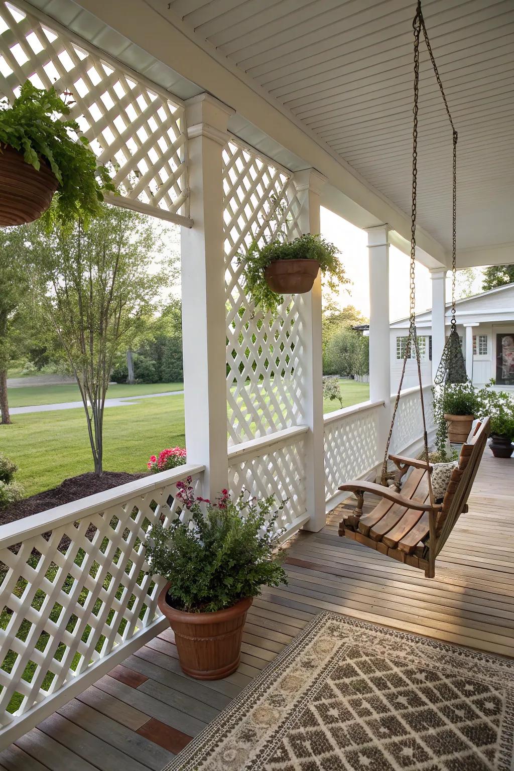 A decorative fence frames the porch with elegance.