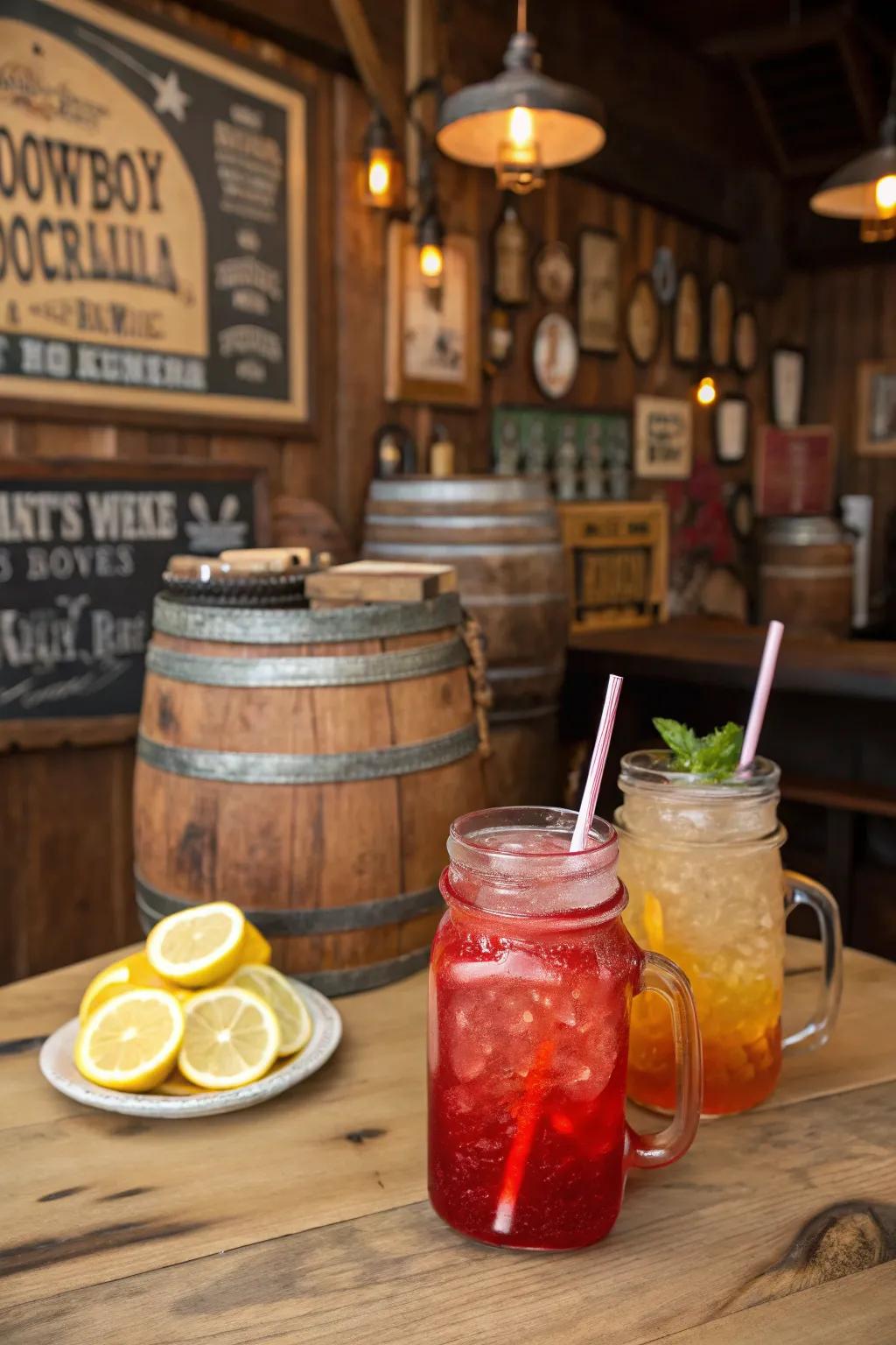 Serve up refreshing cowboy cocktails in rustic style.