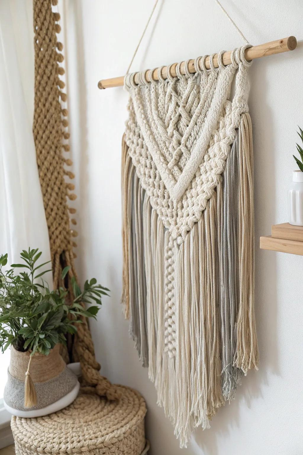 Elevate your space with this chic and budget-friendly yarn wall hanging, where simplicity meets natural beauty.