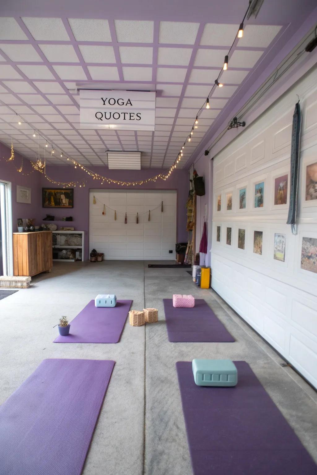 A calm lavender ceiling promotes relaxation and tranquility.