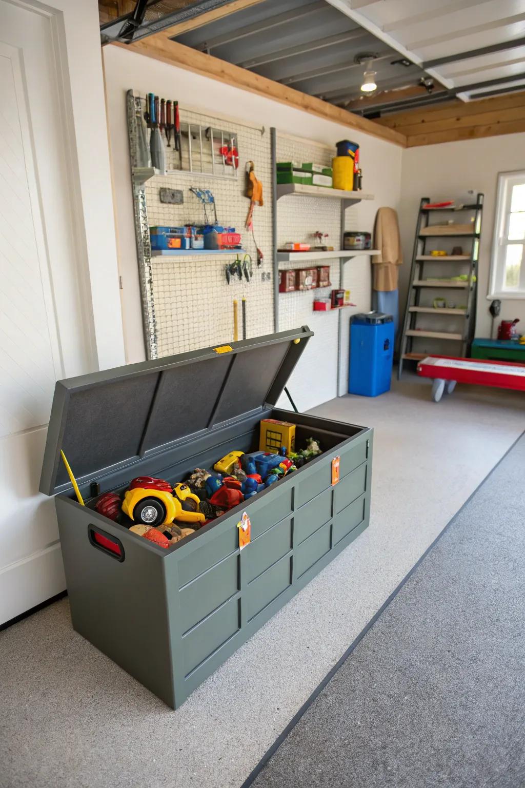 Toy chests provide ample storage for a variety of toys and equipment.