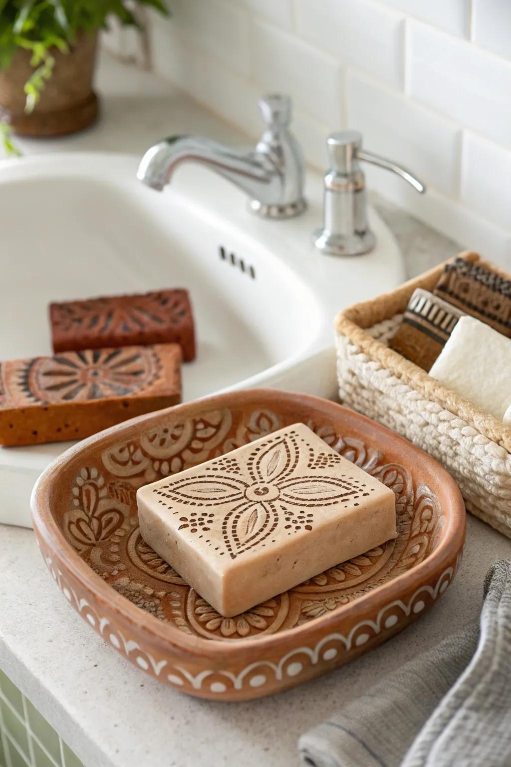 An elegant handmade soap dish complementing bathroom decor.