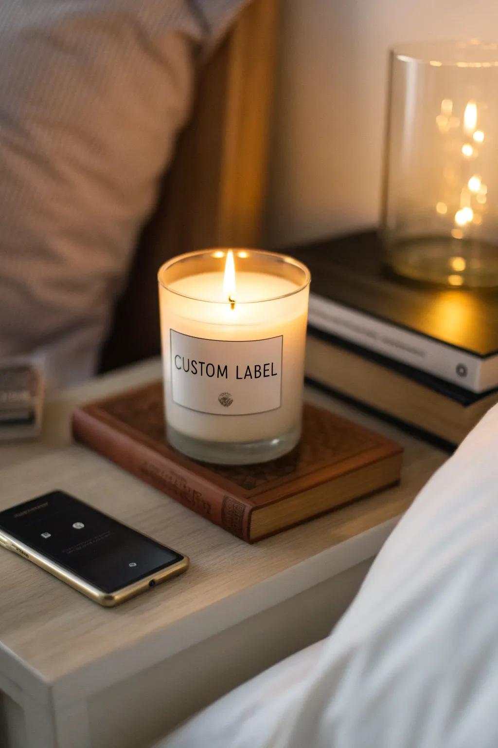 A personalized candle that adds warmth and personal charm to her home.