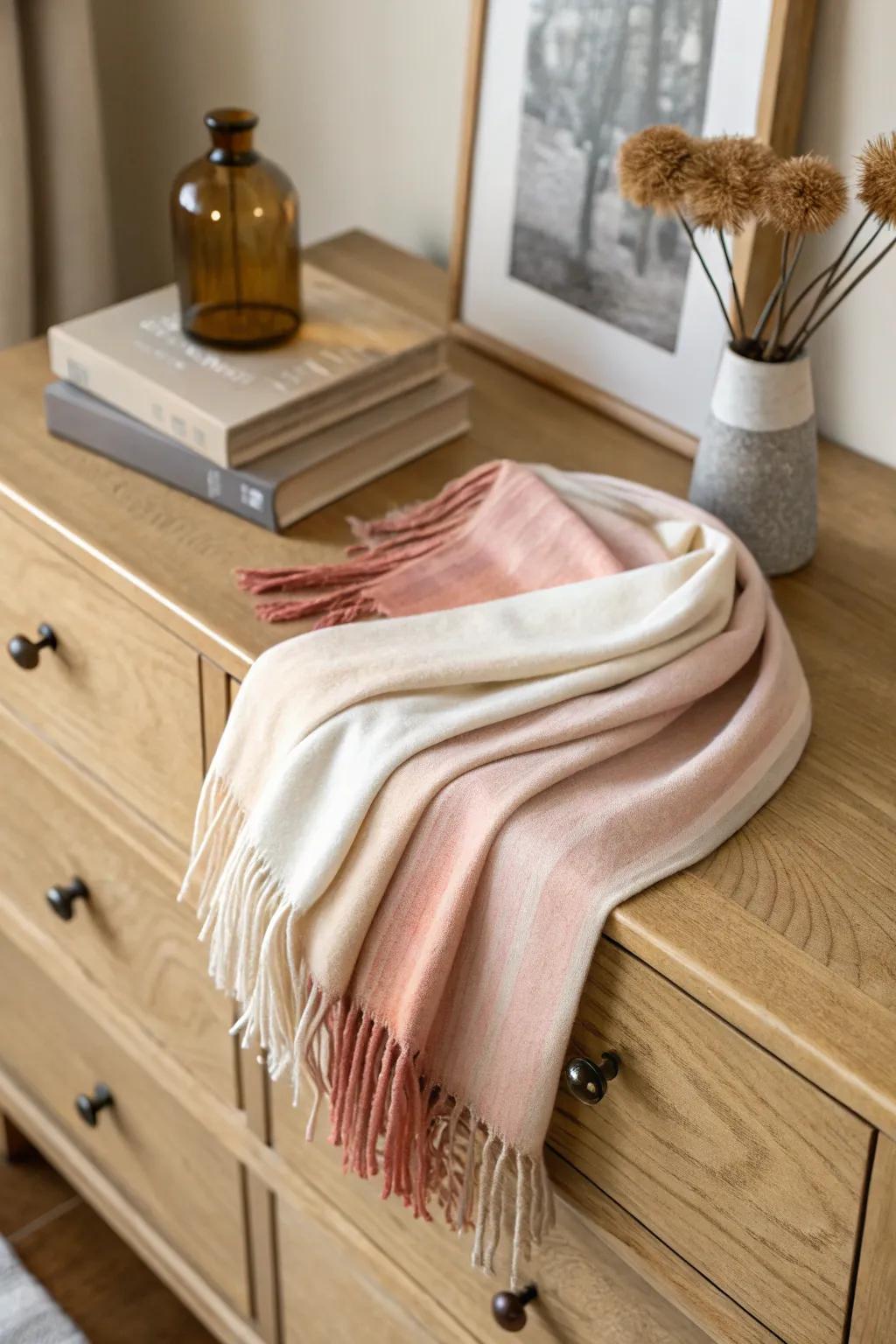 A cashmere scarf adds elegance and warmth to her attire.