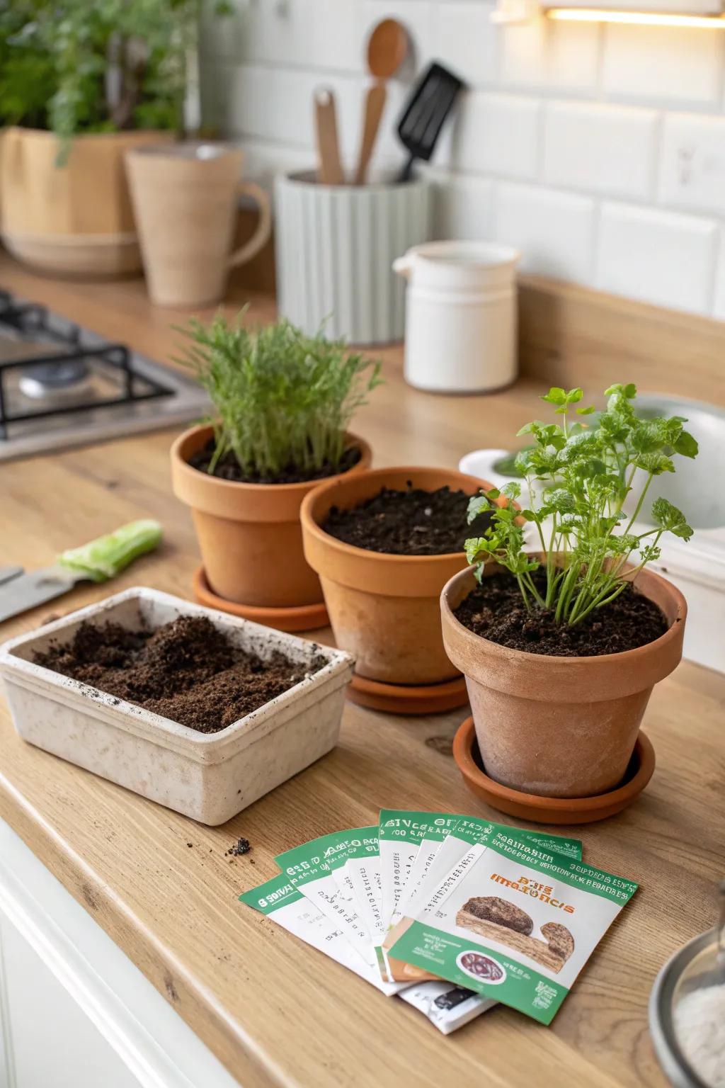 An herb garden kit offers fresh flavors and a touch of nature.