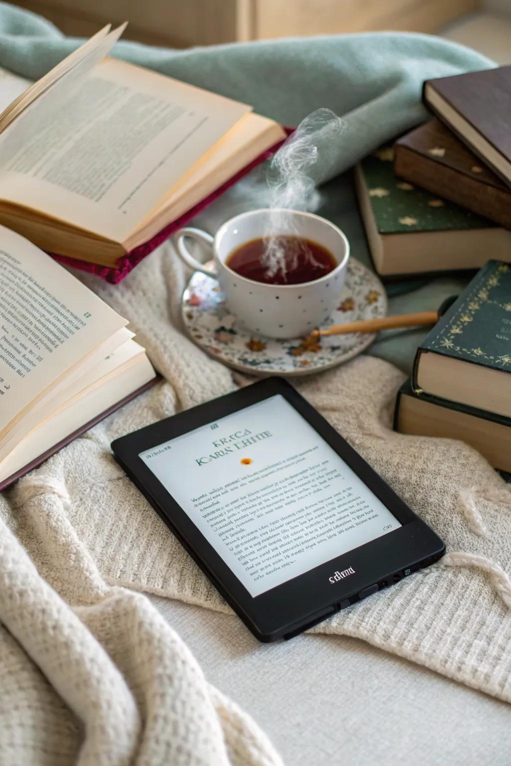 Dive into endless stories with a portable e-reader.