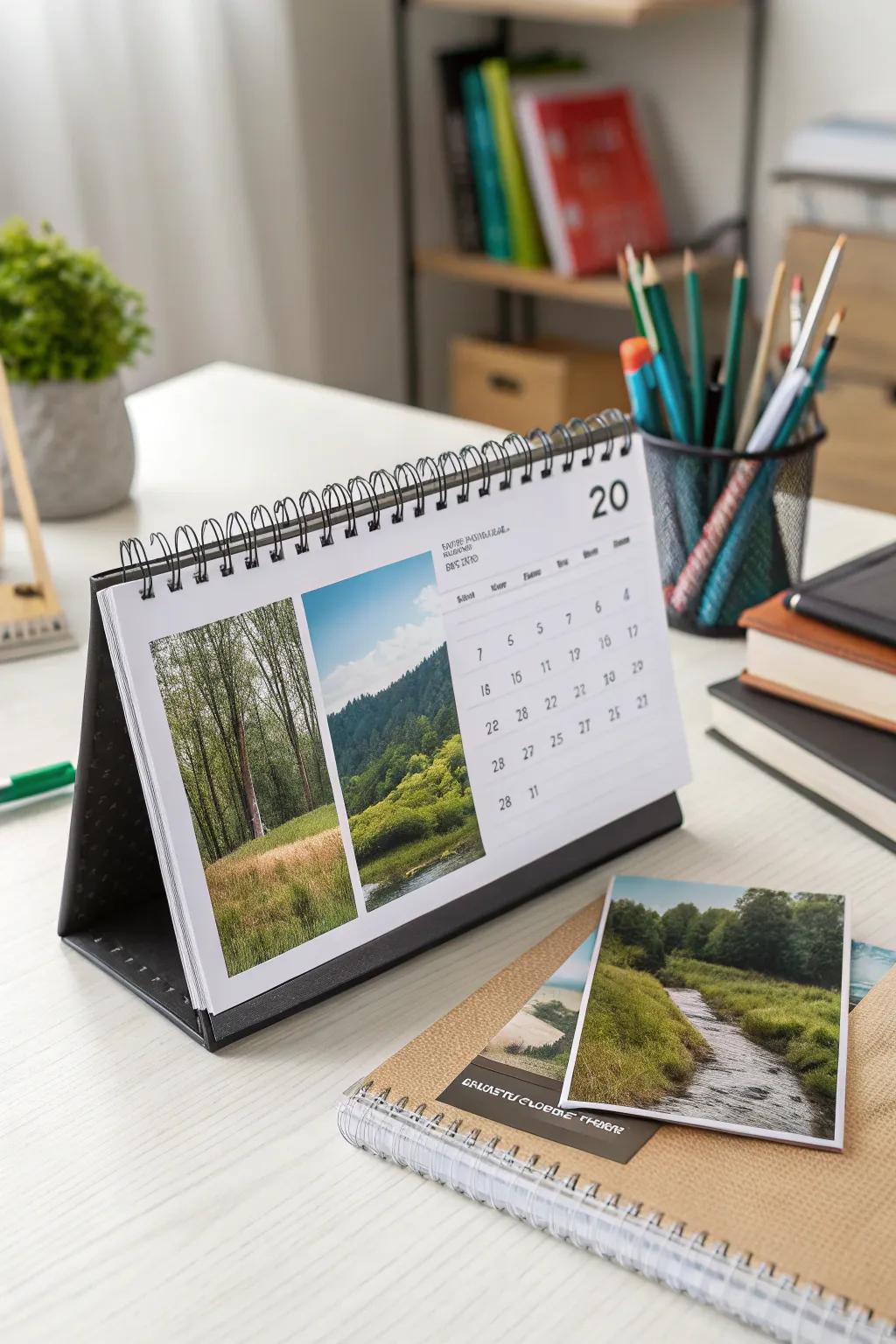 A beautiful desk calendar blending functionality with aesthetic appeal.