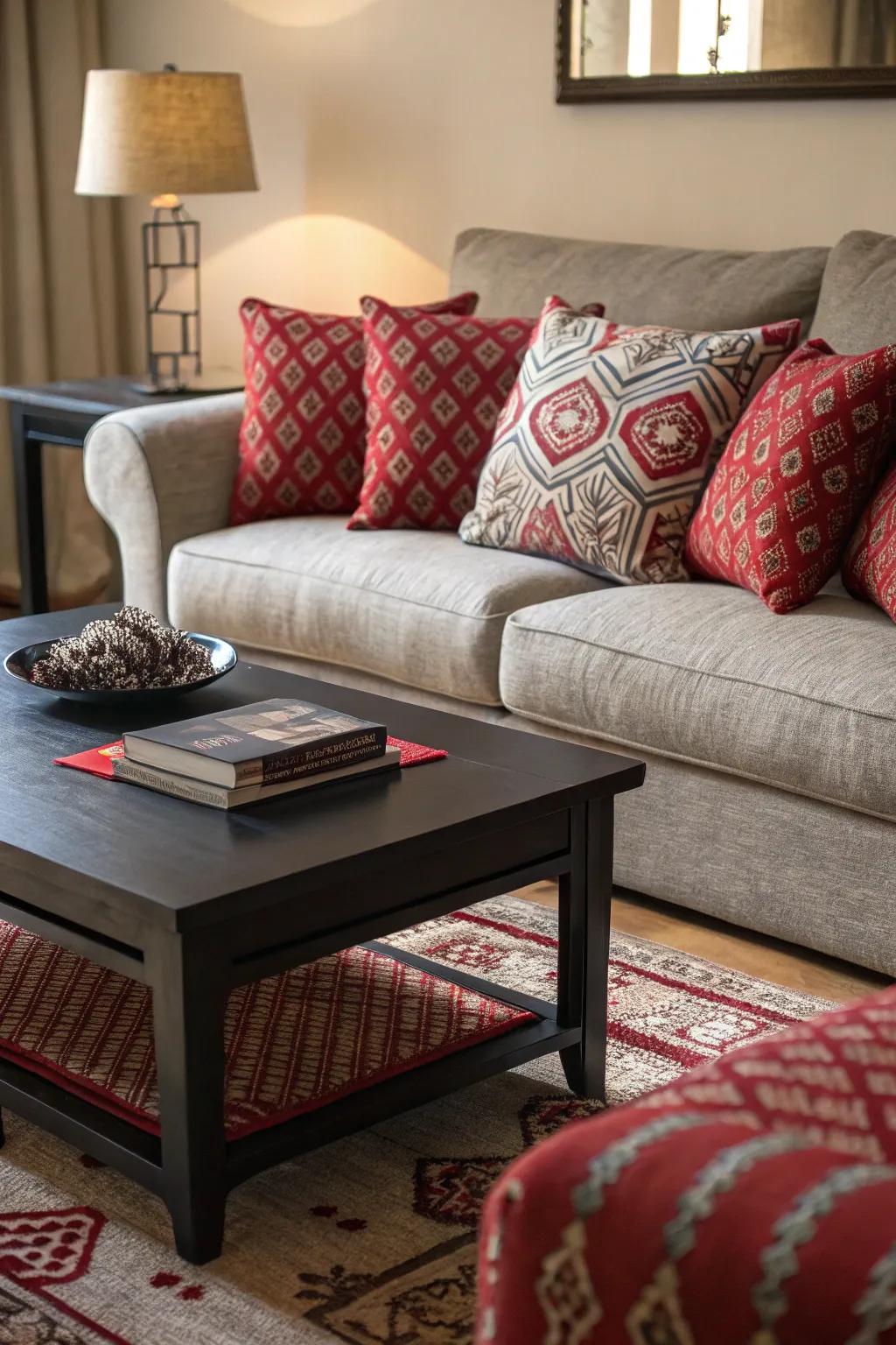 Patterned cushions add a playful touch to this seating area.