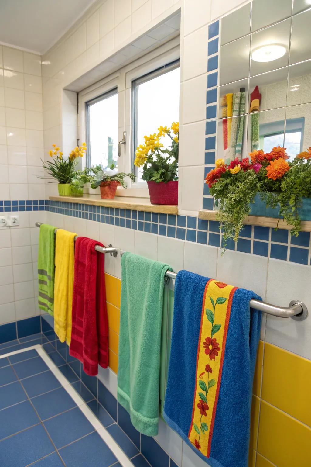 A splash of color adds vibrancy to the guest restroom.