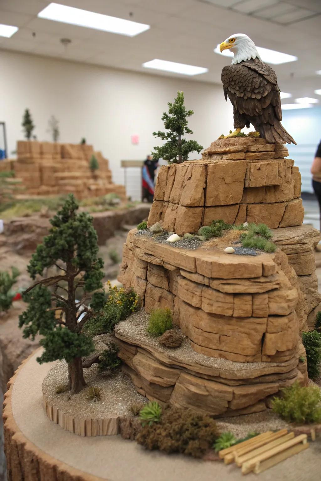 A grand canyon habitat diorama with impressive rock formations.