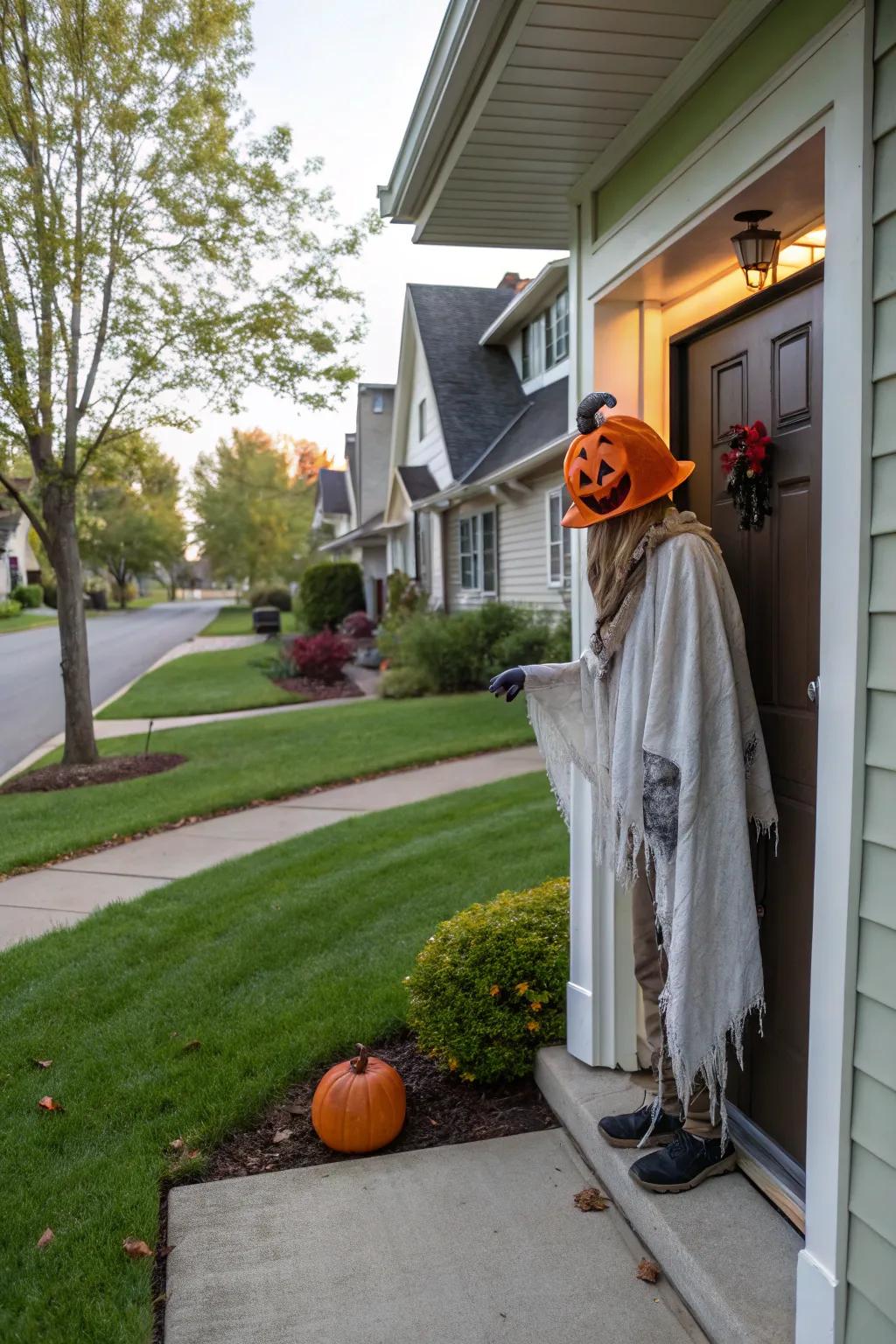 A scarecrow offers a classic Halloween and fall vibe.