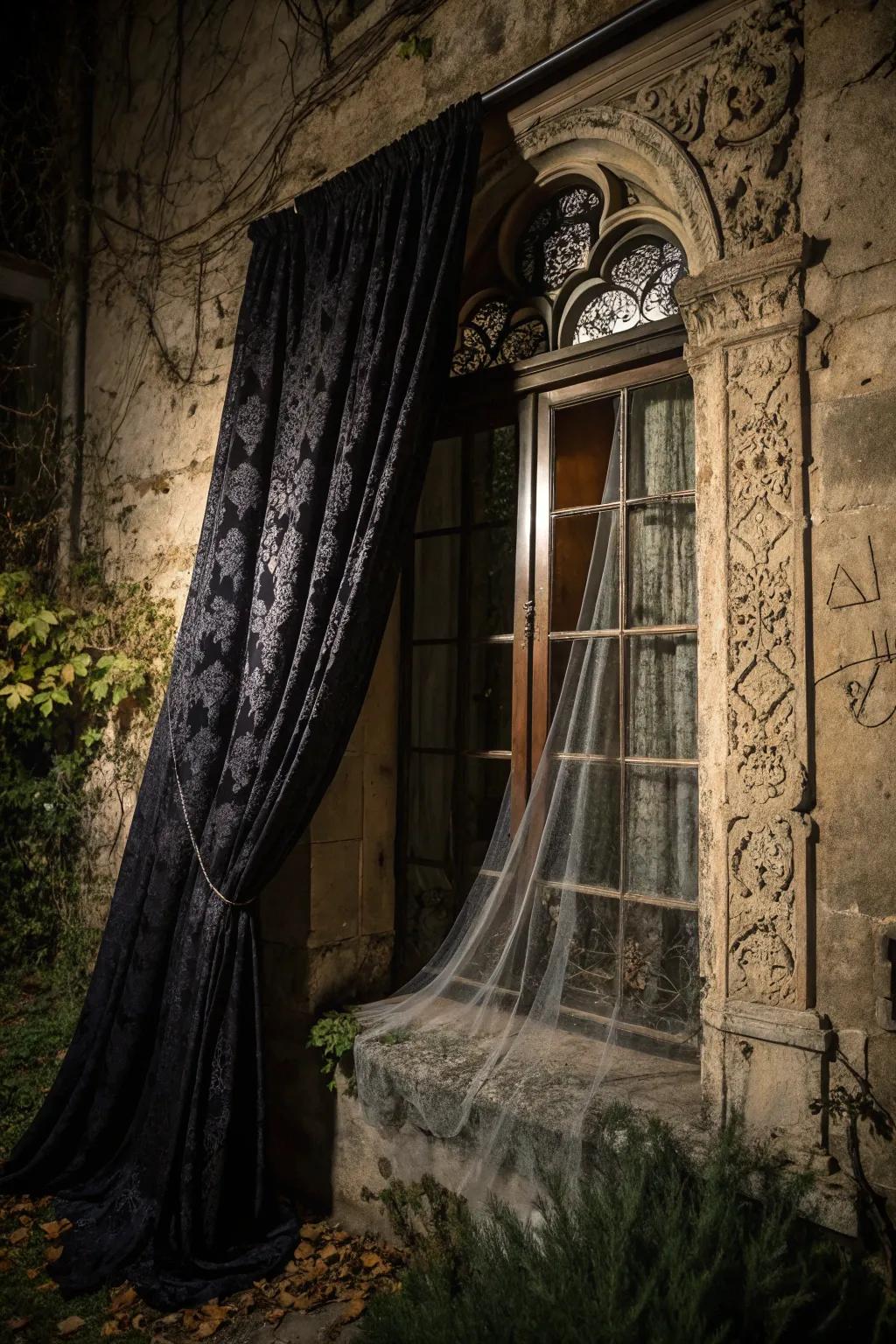 Gothic curtains add drama and elegance to Halloween decor.