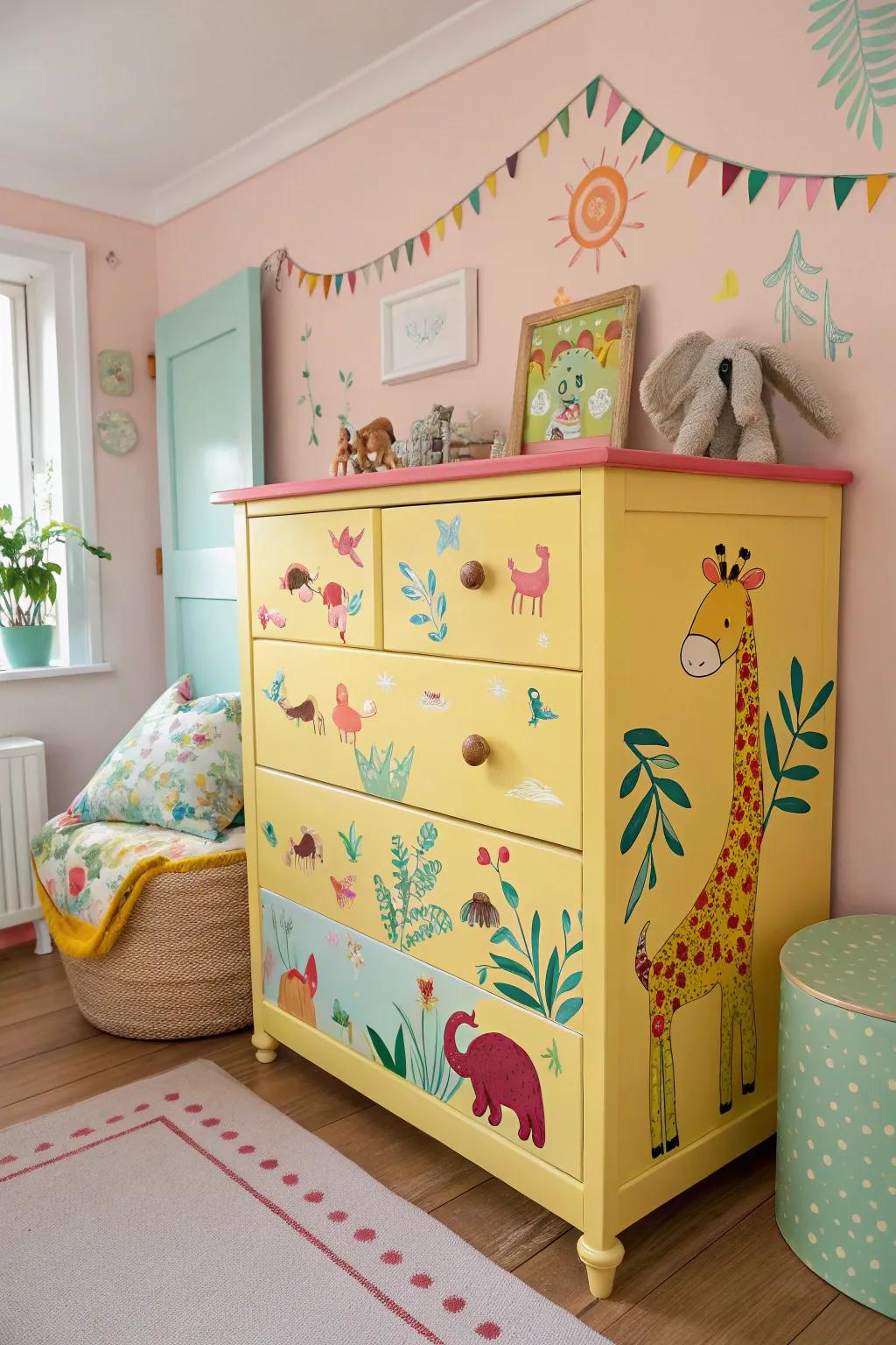 A whimsical children's dresser makes storage fun and lively.