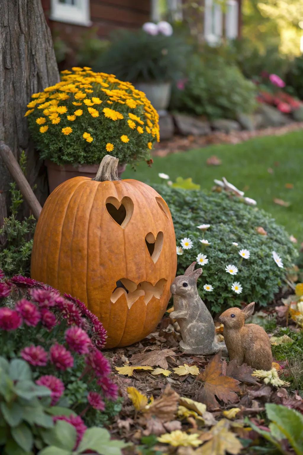 Enchanted Heart Eyes Pumpkin with Woodland Creatures