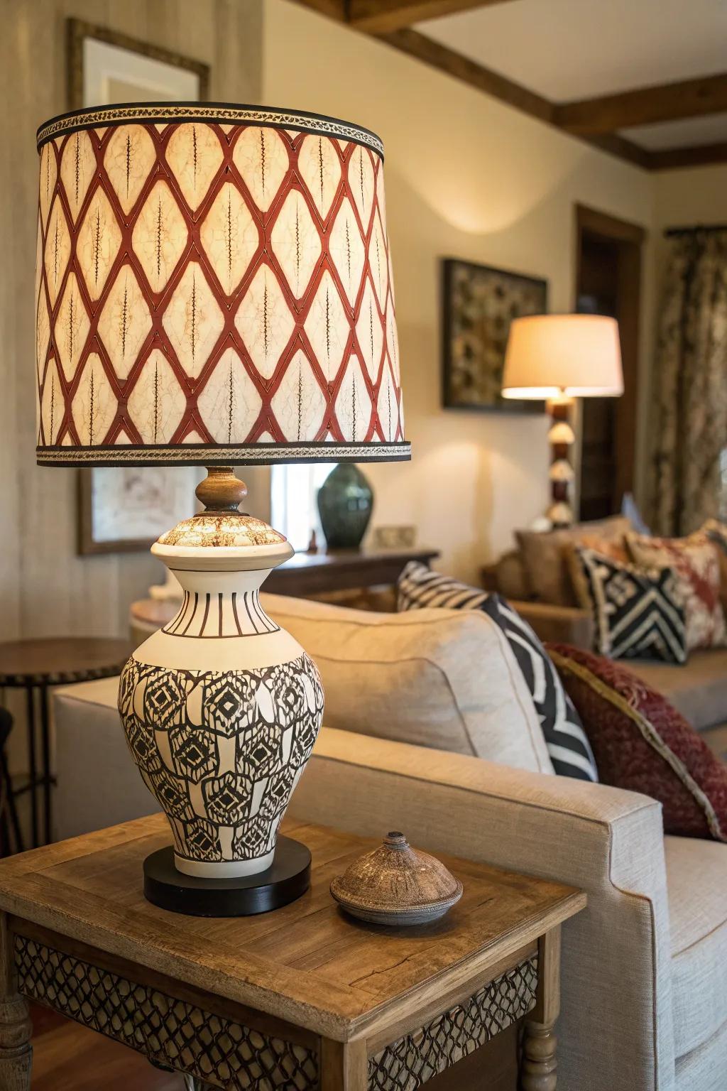 A statement lamp serving as a focal point in a stylish living room.