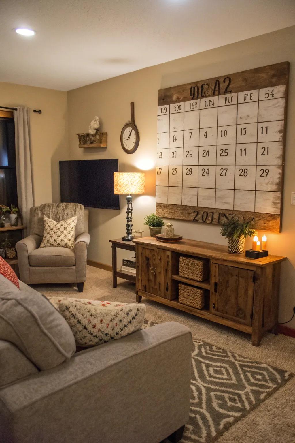 Embrace eco-friendly design with a reclaimed wood calendar.