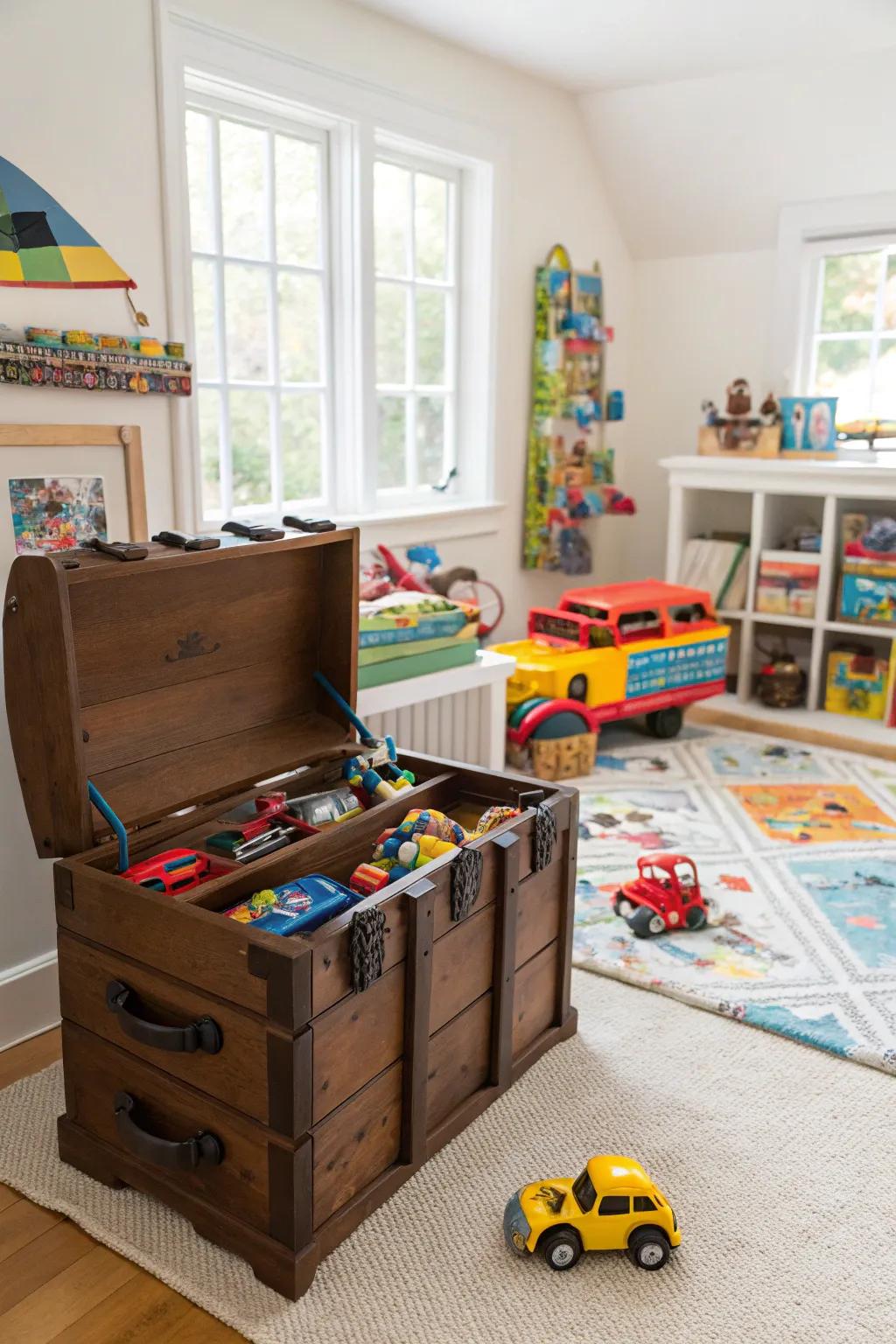 Toy chests offer classic and spacious Hot Wheels storage.