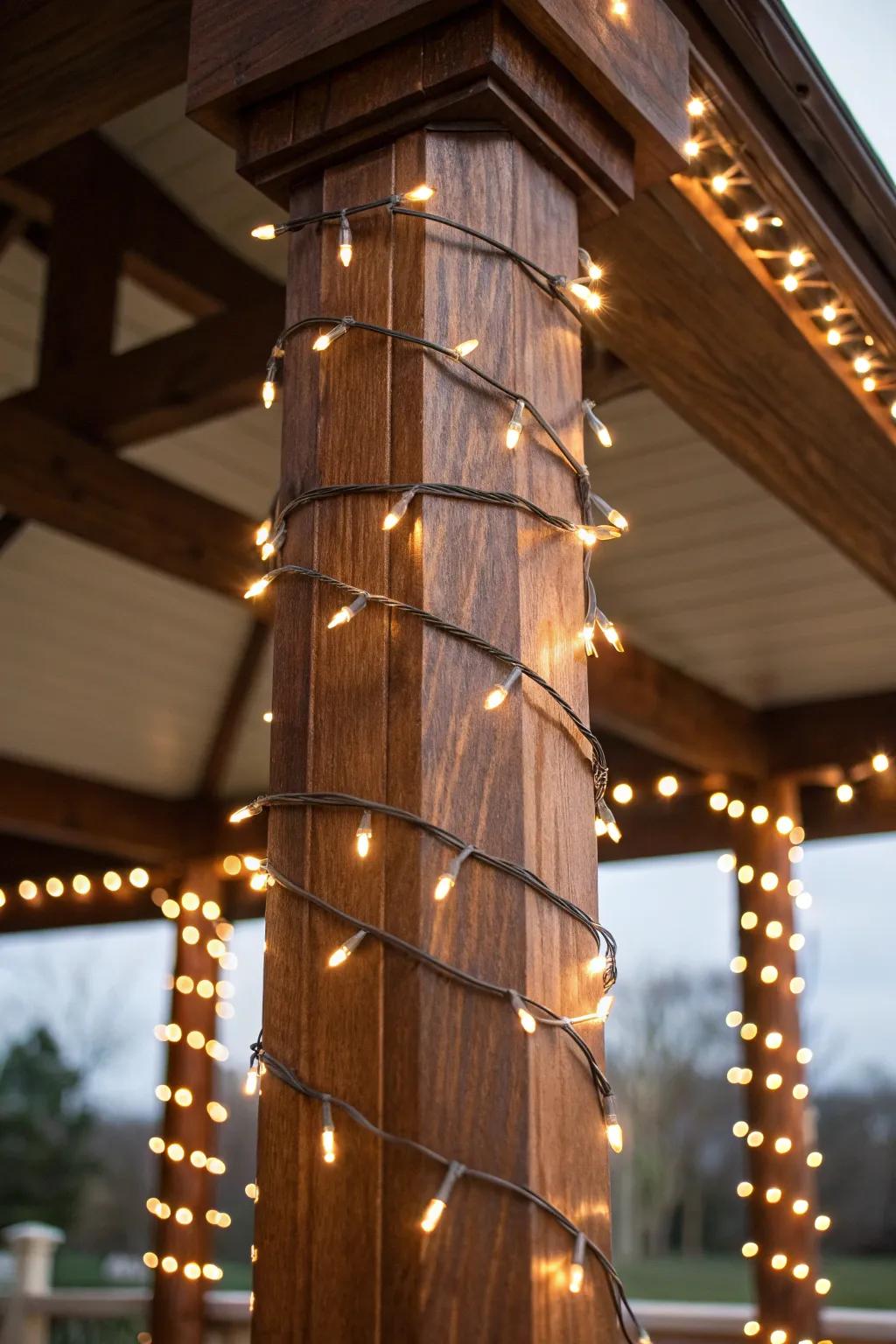 Illuminate your space with style: discover the charm of wrapping lights around gazebo poles.