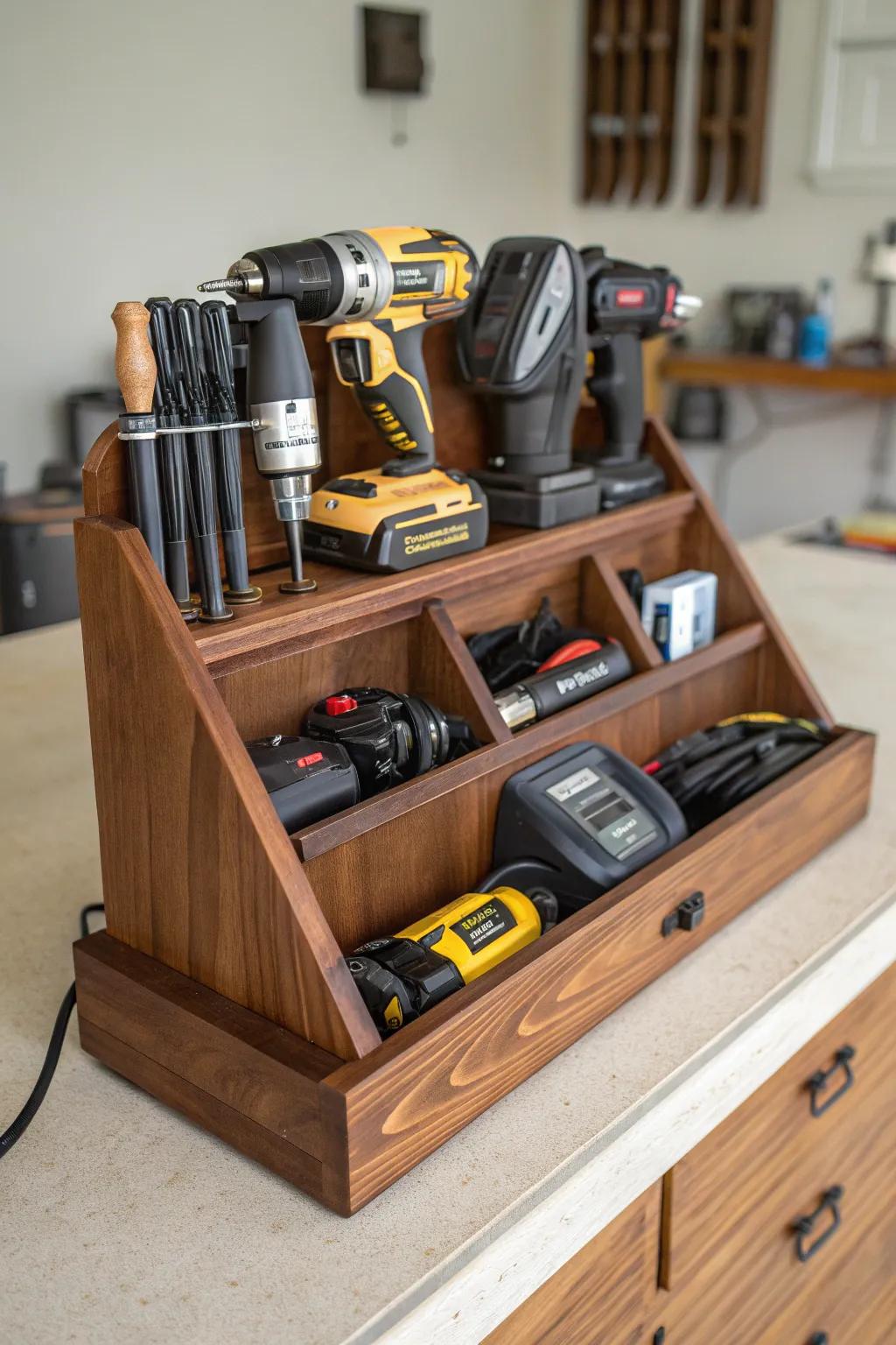 Elevate your workshop aesthetics with a handcrafted power tool docking station.