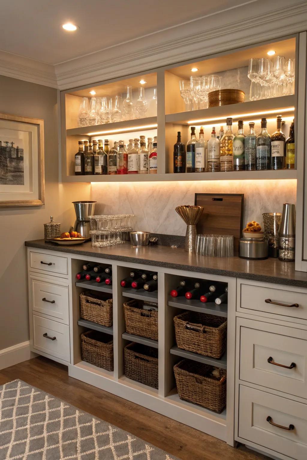 Stylish organization keeps your bar tidy and visually appealing.