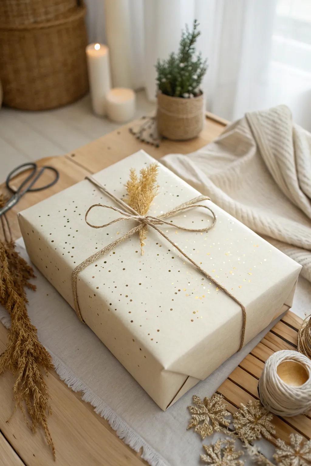 Add a touch of sparkle to your gift with a sprinkle of glitter, embracing the beauty of simplicity and natural elegance.