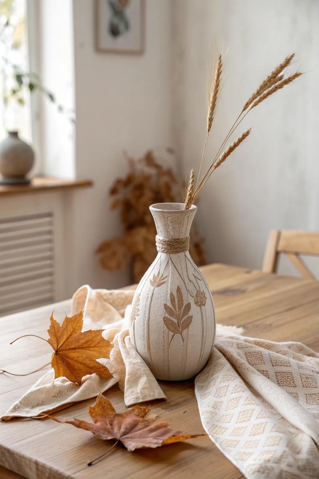 Embrace the season with a beautifully wrapped vase that brings a touch of nature indoors.