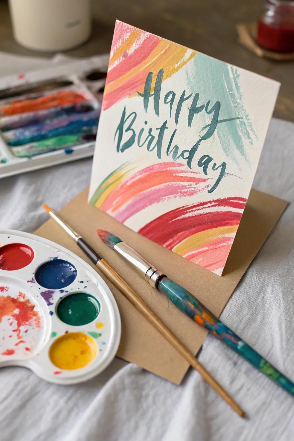 A vibrant hand-painted abstract birthday card.