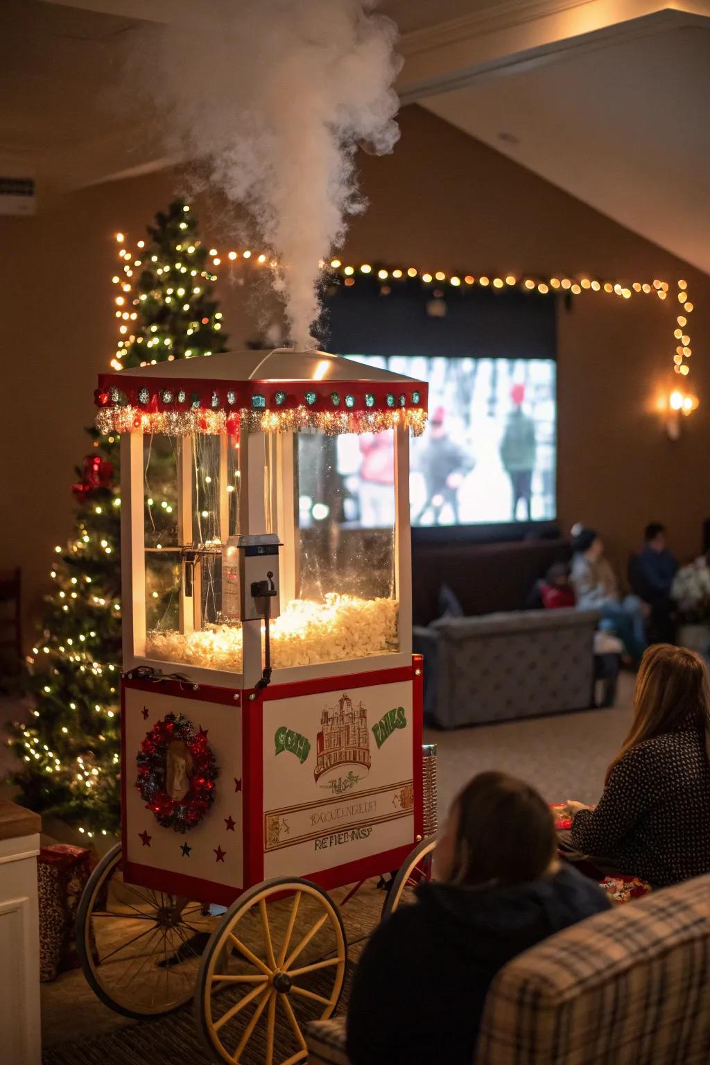 A popcorn machine brings the cinema experience to your home.