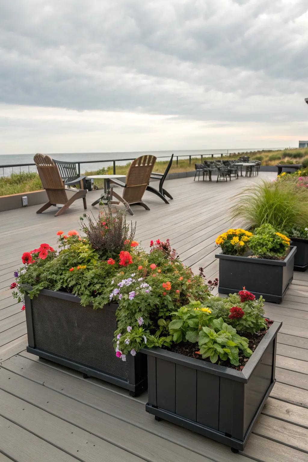 Portable planters offer flexibility for ever-changing deck designs.