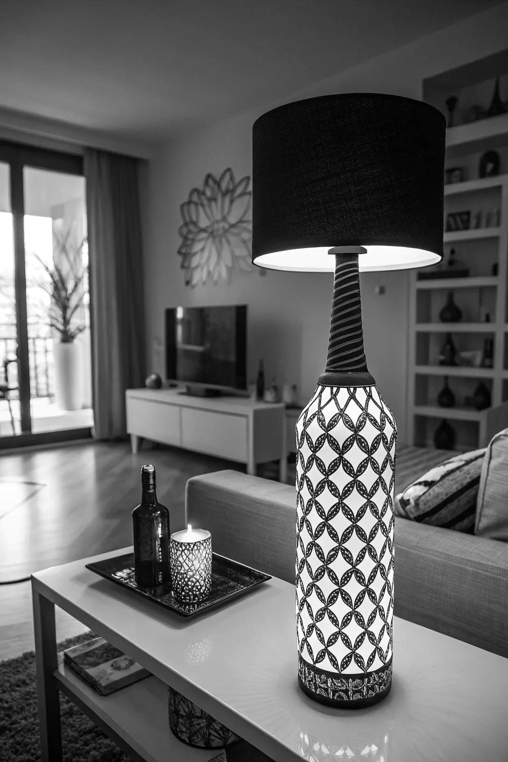 A monochrome bottle lamp for a contemporary style.