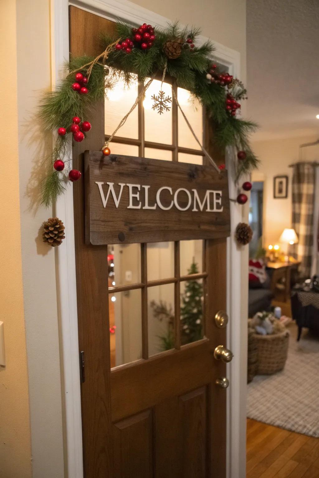 A personalized welcome sign for a festive greeting.