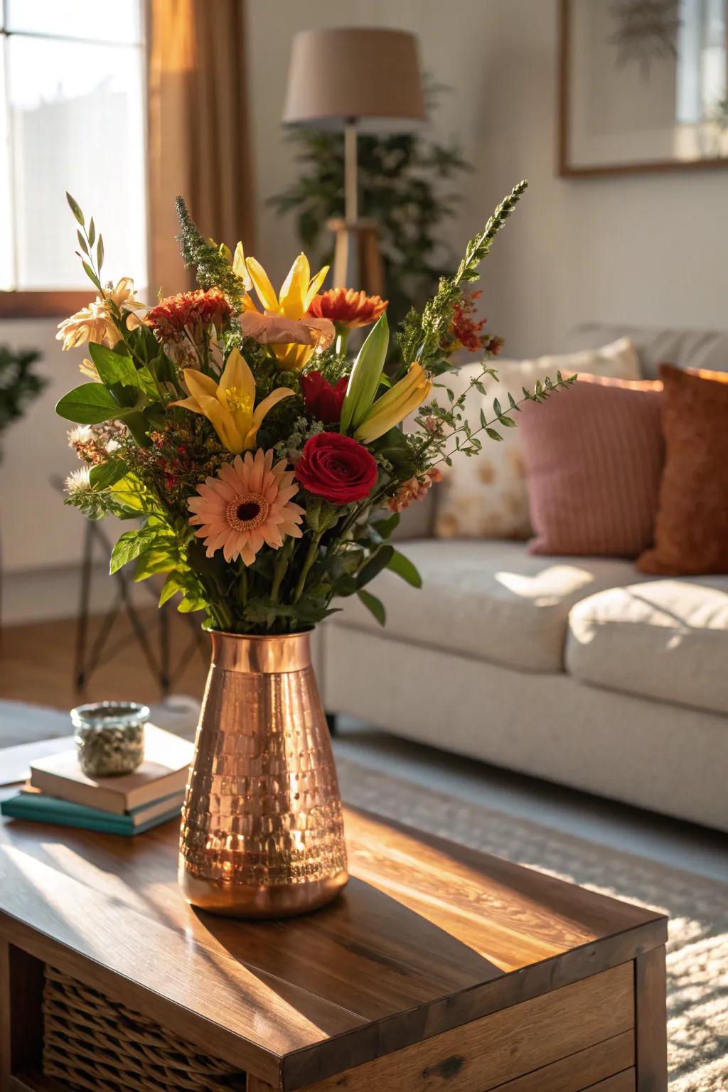 Highlight your floral arrangements with a stunning copper vase.