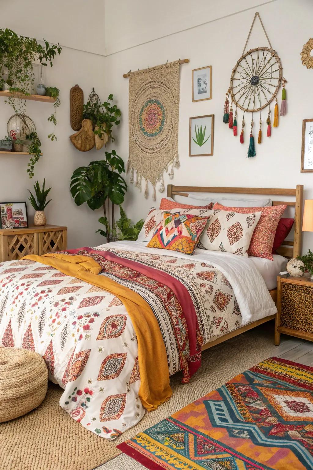 A boho-chic bedspread captures the essence of free-spirited, eclectic design.