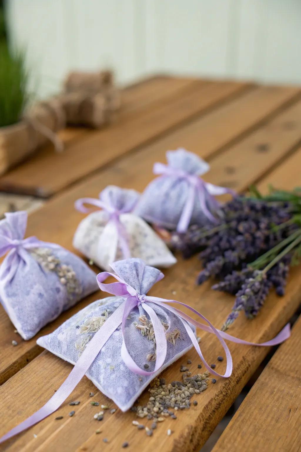 Lovely lavender sachets adding fragrance and charm to wedding decor.