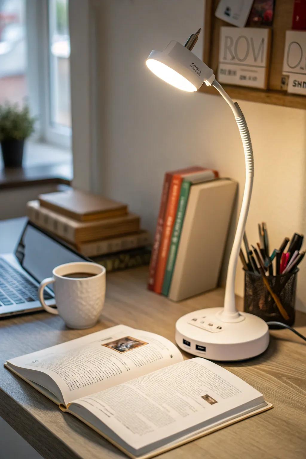 Illuminate your workspace with a functional desk lamp.