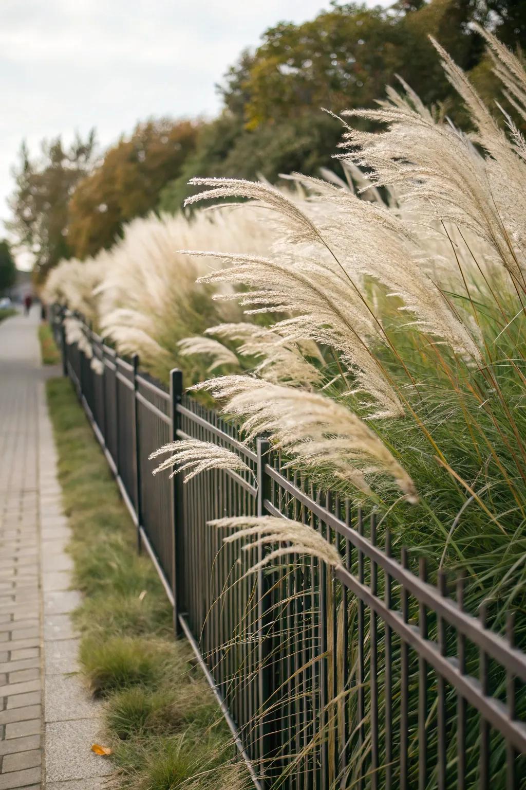 Maiden grass adds texture and movement with its feathery plumes.