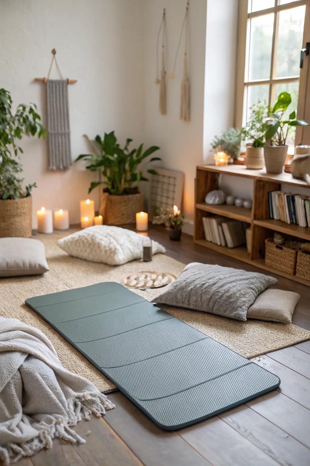 A foldable yoga mat for a clutter-free workout area.