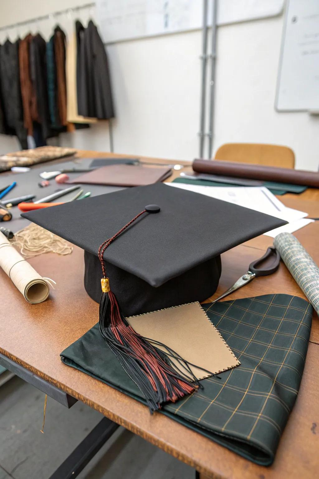 Add elegance with a faux leather finish graduation cap.