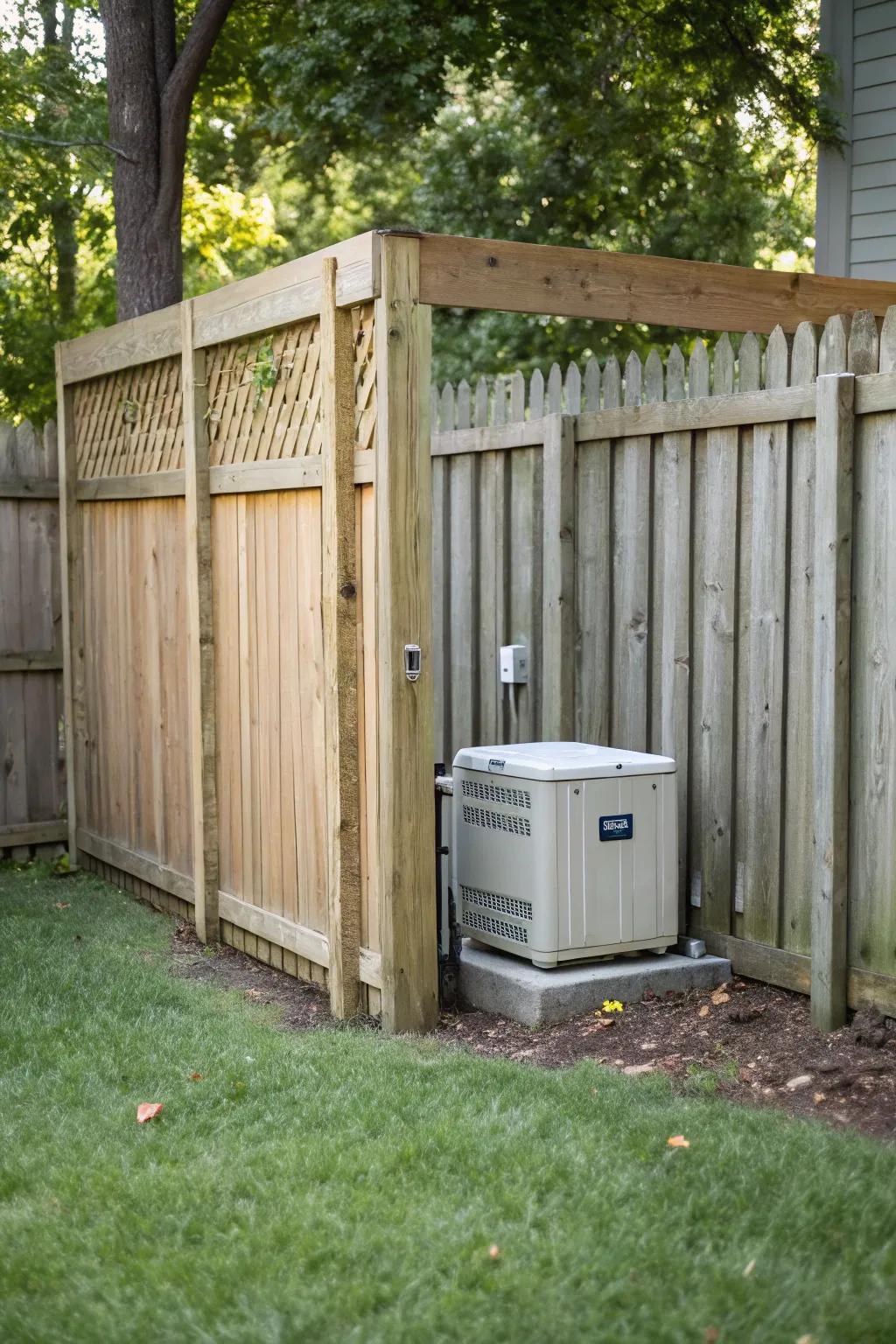 A privacy fence neatly conceals the generator and enhances garden security.