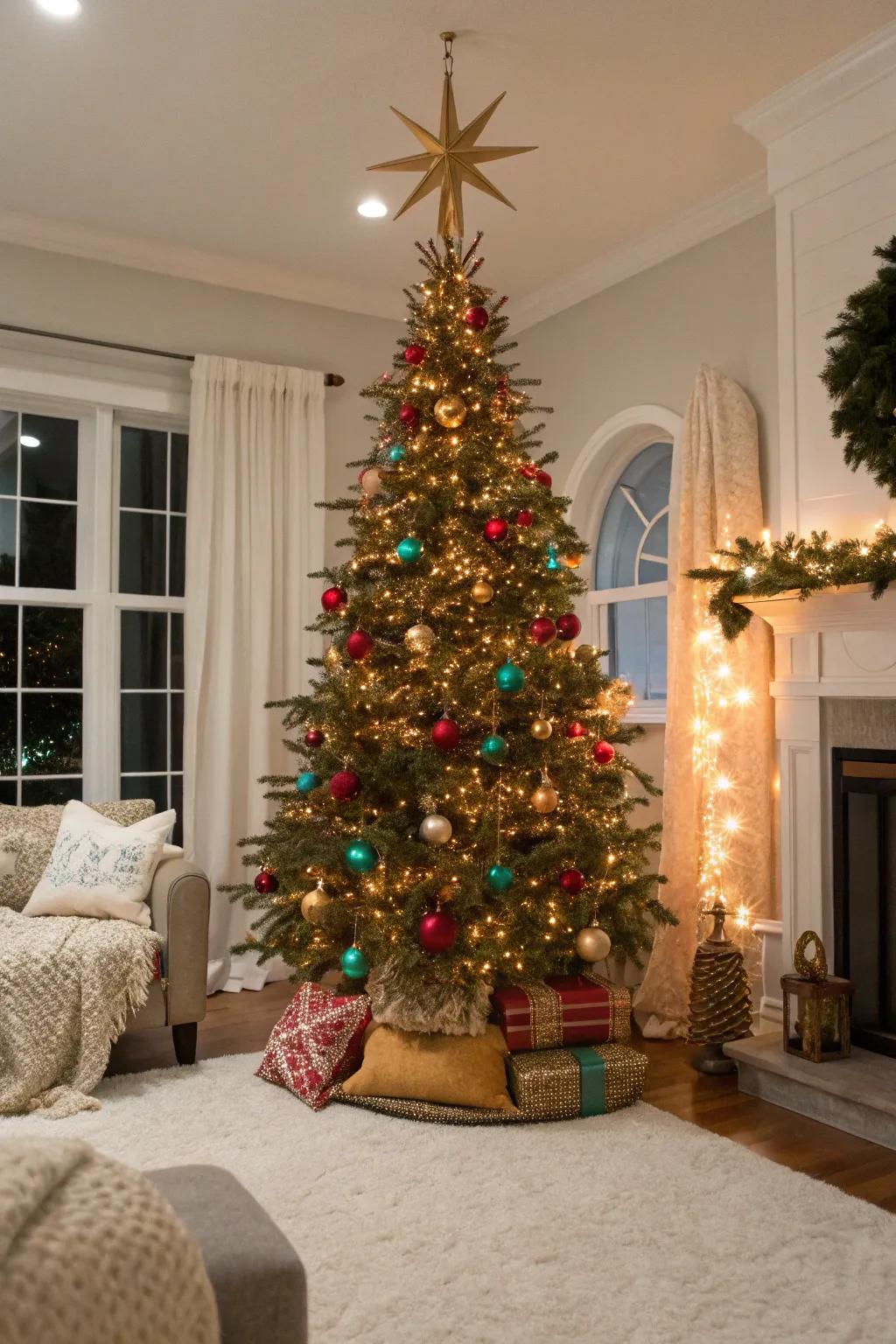 A Christmas tree with a unique topper that adds the perfect finishing touch.