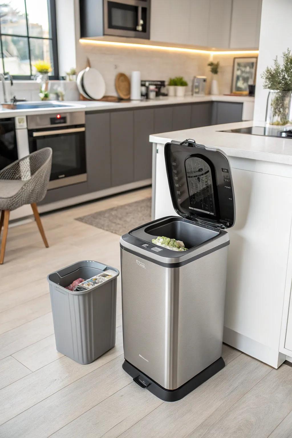 A self-sealing trash can making waste disposal effortless.