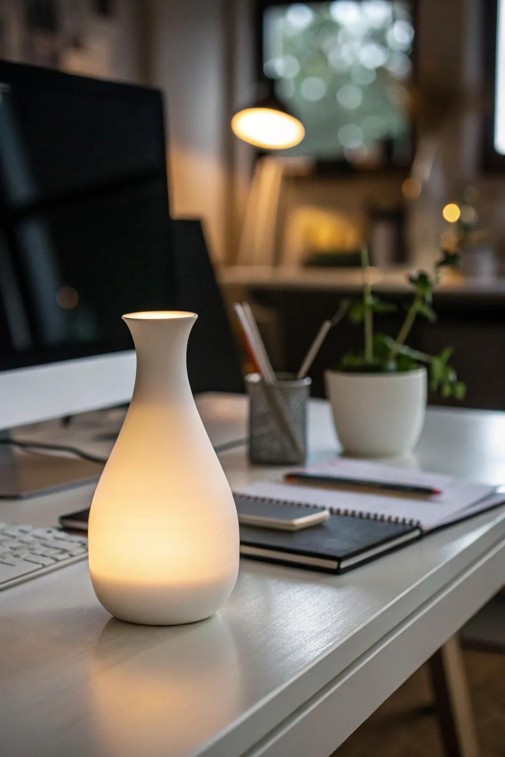 Sophisticated minimalism with a single light in a minimalist vase.