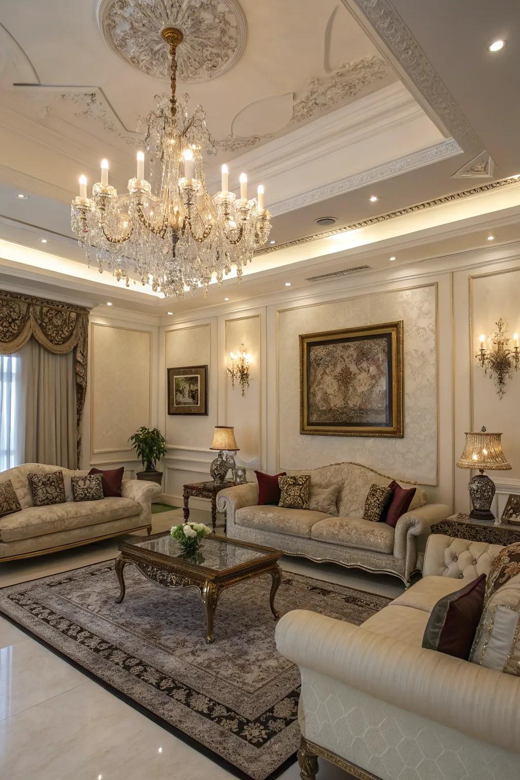 Pearl white walls provide an elegant and airy backdrop in this living room.