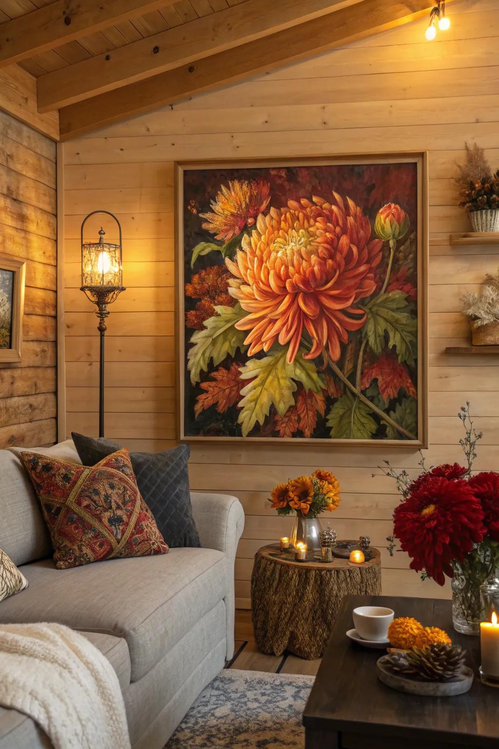 Warmth and texture come alive in chrysanthemum art.