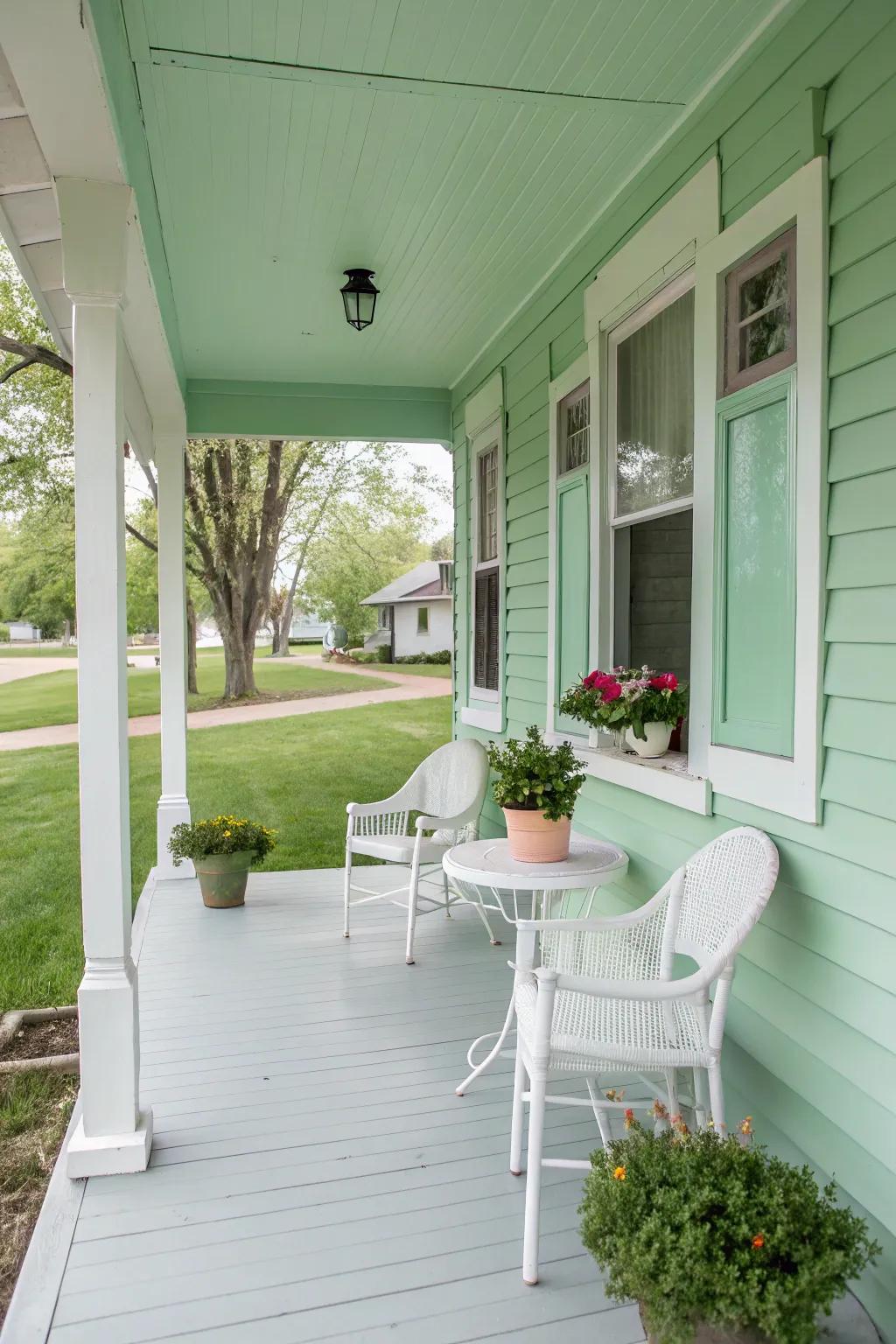 Modern mint adds a refreshing and trendy touch to this inviting porch.