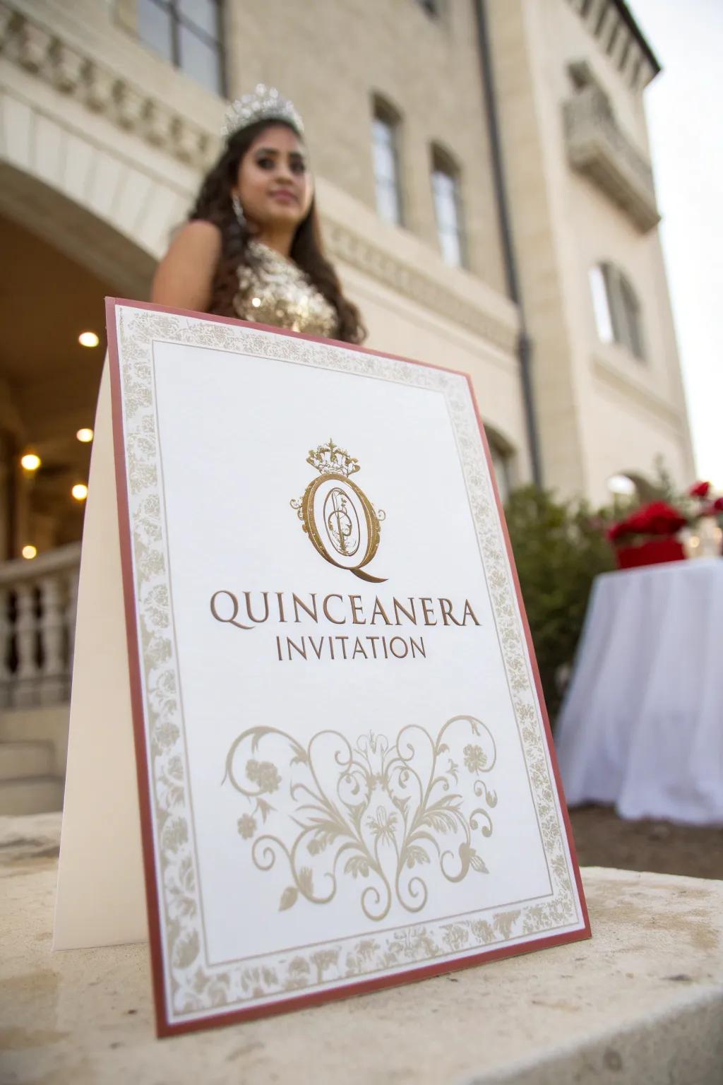 A personalized quinceañera invitation with a unique monogram