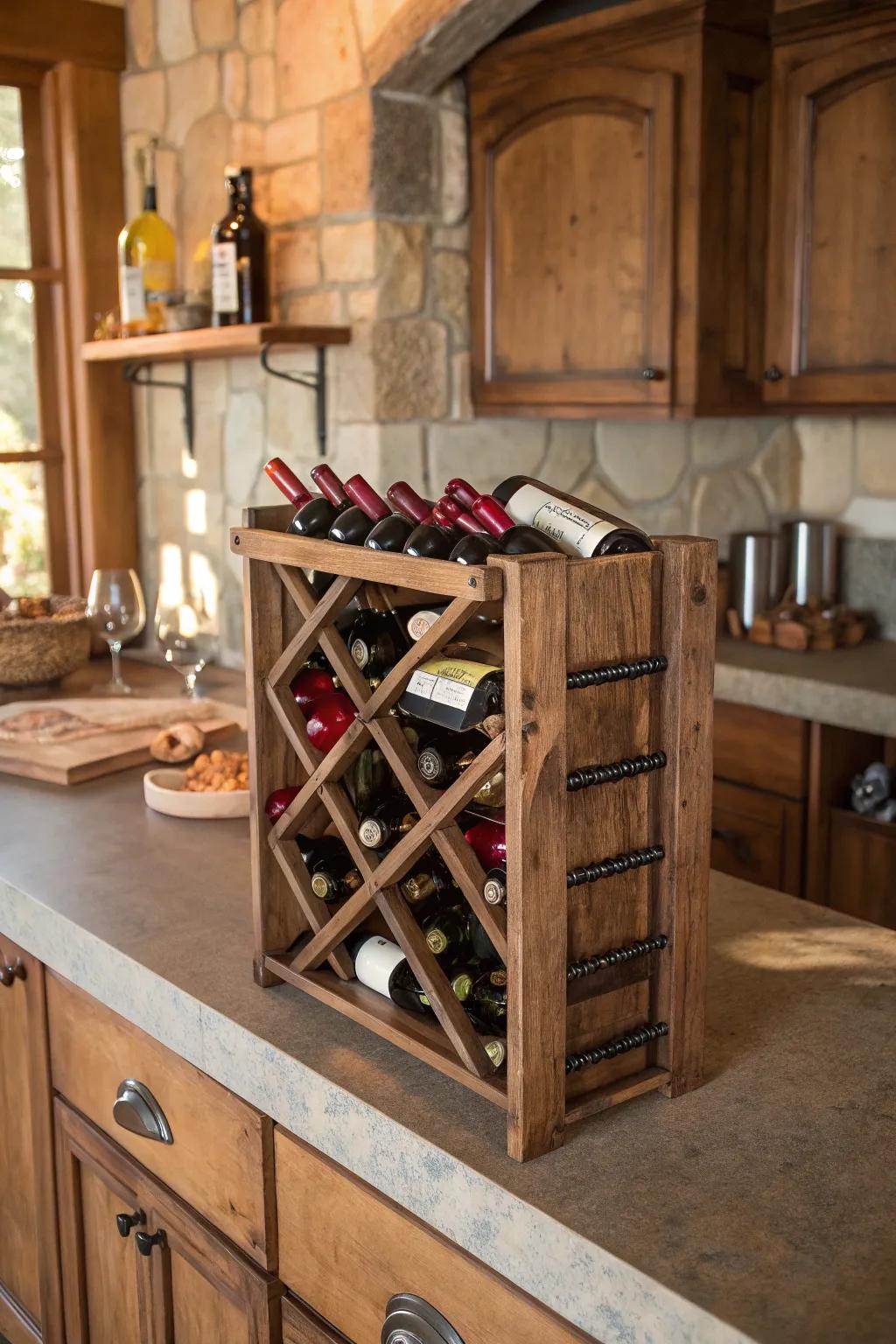 Display your collection with a classic wooden wine rack.