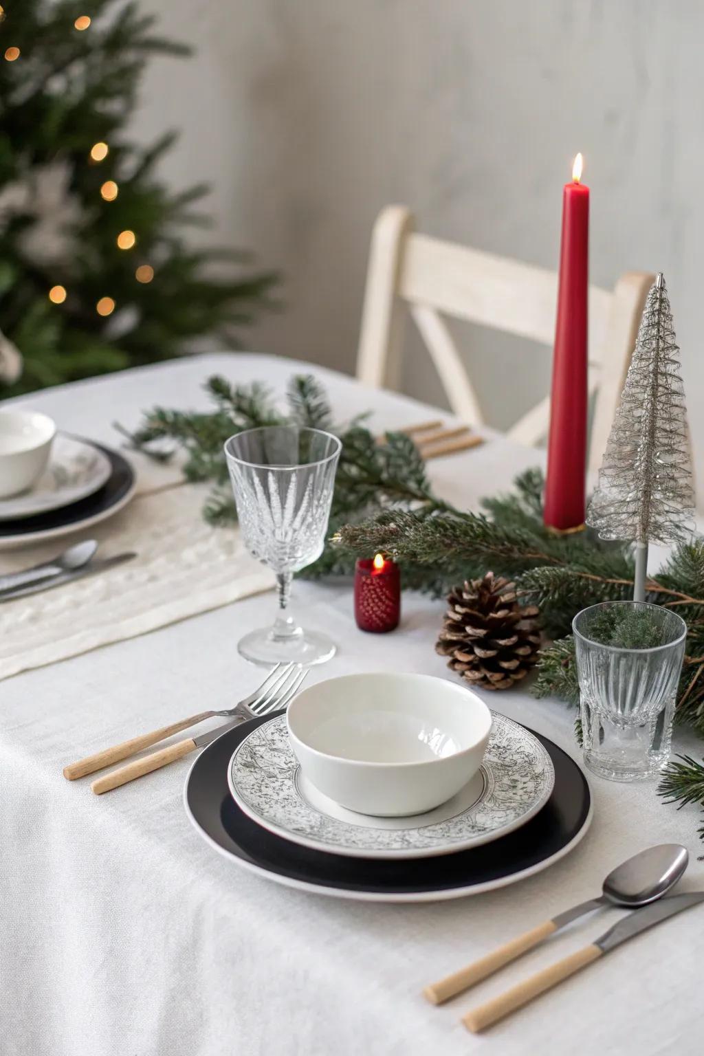 A monochrome scheme brings modern elegance to the Christmas table.