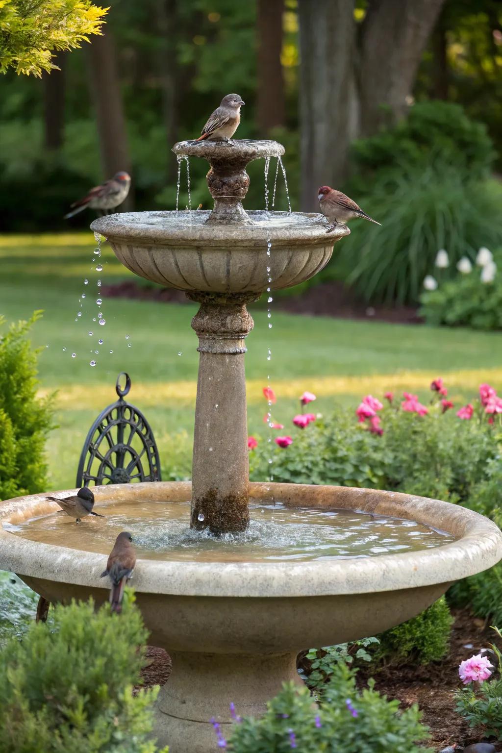 Enjoy the beauty of wildlife with a birdbath fountain combo.