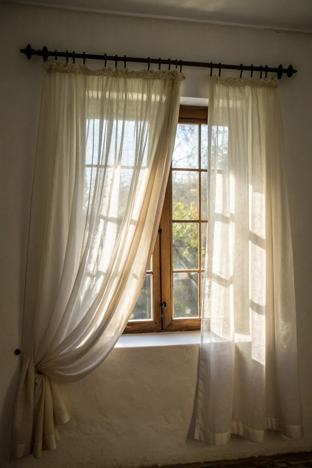 Opt for tension rods for a tool-free curtain hanging solution.